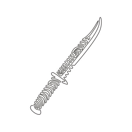 Single one line drawing marine combat knives. Military combat knife, knife of marine corps and U.S. Navy. Swirl curl style. Modern continuous line draw design graphic vector illustrationのイラスト素材