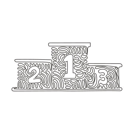 Single continuous line drawing winners podium with number. Pedestal or platform. Stage for awards ceremony event. Swirl curl style concept. Dynamic one line draw graphic design vector illustrationのイラスト素材