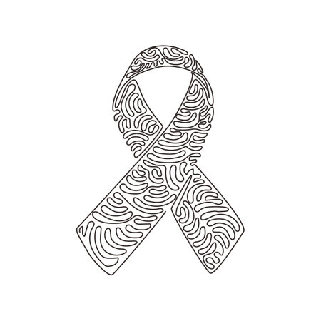 Continuous one line drawing awareness ribbon. Breast cancer AIDS ribbon. Support and solidarity concept. Health logo symbol. Swirl curl style. Single line draw design vector graphic illustrationのイラスト素材