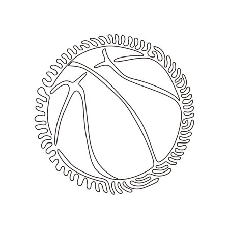 Continuous one line drawing Basketball ball. Orange ball, sports concept. Team game tournament and competition. Swirl curl circle background style. Single line draw design vector graphic illustrationのイラスト素材