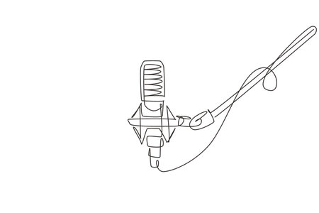 Continuous one line drawing microphone isolated with clipping path. Condenser mic for studio recording voice. Sound recording equipment concept. Single line draw design vector graphic illustrationのイラスト素材