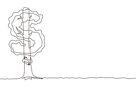 Continuous one line drawing tree shaped in dollar sign. Money tree investment growth income interest savings economy funds stock market financial business. Single line draw design vector illustrationのイラスト素材