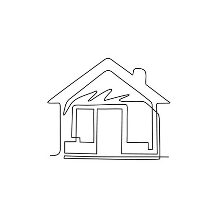 Single one line drawing house logo as icon for any business especially for house business, real estate, architecture, construction, mortgage, rent. Modern continuous line draw design graphic vectorのイラスト素材
