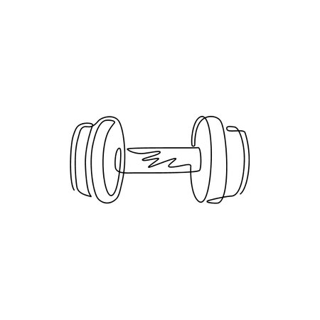 Single continuous line drawing dumbbells flat icon. Thin line signs for design logo, visit card. Outline symbol for web design or mobile app. Dumbbells outline pictogram. One line draw graphic vectorのイラスト素材