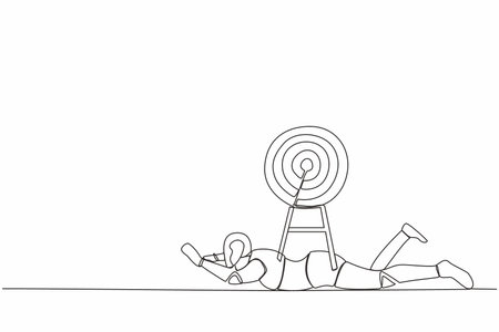 Single continuous line drawing stressed robot under heavy target burden. Exhausted to achieve, win business competition. Future technology development. One line draw graphic design vector illustrationのイラスト素材