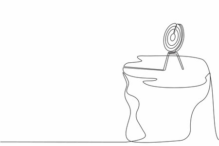 Single one line drawing archery target without arrows on cliff. Dartboard on tripod. Goal achieving concept. Business success strategy symbol. Continuous line draw graphic design vector illustrationのイラスト素材
