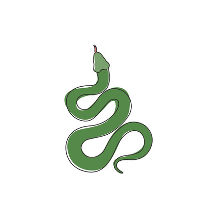 Single continuous line drawing of venomous snake for business logo identity. Deadly black mamba...