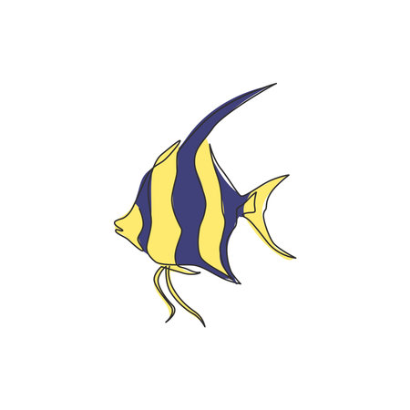 Single continuous line drawing of adorable freshwater angelfish for company logo identity. Cute...