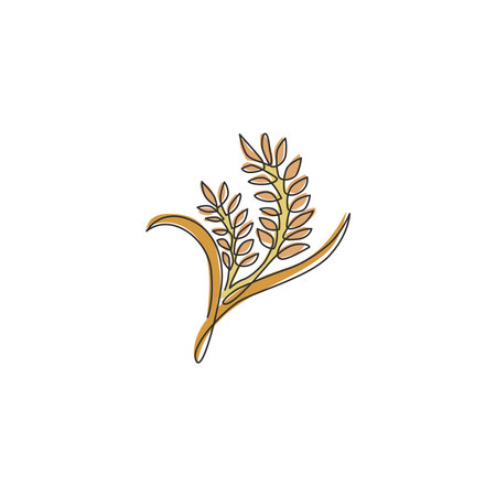 One single line drawing of whole healthy organic wheat grain for farm logo identity. Fresh staple food concept for breakfast cereal icon. Modern continuous line draw graphic design vector illustrationのイラスト素材