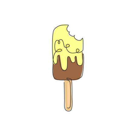 One continuous line drawing of fresh delicious American ice pop store restaurant emblem. Sweet dessert cafe shop template concept. Modern single line draw design vector illustrationのイラスト素材