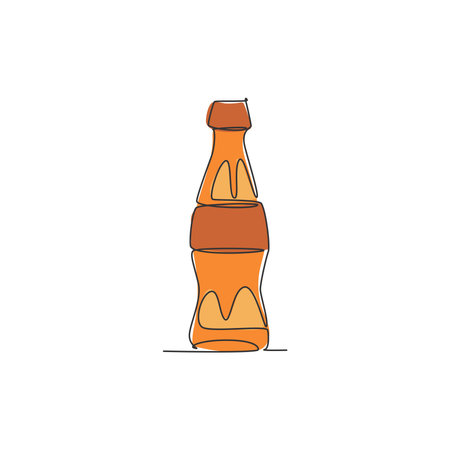 Single continuous line drawing of stylized soft drink on glass bottle label. Emblem drink store concept. Modern one line draw design vector illustration for cafe, shop or food delivery serviceのイラスト素材