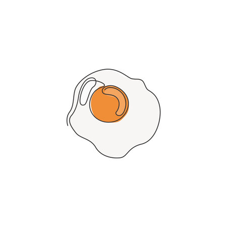 One single line drawing of fresh sunny side up egg graphic vector illustration. Breakfast food cafe shop menu and restaurant badge concept. Modern continuous line draw design street foodのイラスト素材