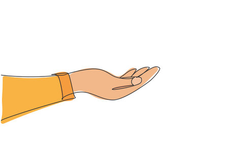 Hand holding gesture. Single continuous line hand gesture graphic icon. Simple one line draw doodle for world campaign concept. Isolated vector illustration minimalist design on white backgroundのイラスト素材