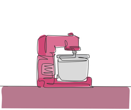 One single line drawing of electric hand mixer for mixing cookie batter home appliance. Electricity kitchenware tools concept. Dynamic continuous line graphic draw design illustrationのイラスト素材