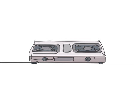 Single continuous line drawing ofgas stove household utensil. Electronic kitchenware home appliance concept. Modern one line draw design graphic vector illustrationのイラスト素材