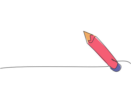 Single continuous line drawing of wooden pencil. Writing tool. Back to school minimalist style. Education concept. Modern one line draw graphic design vector illustrationのイラスト素材