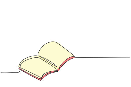 Single one line drawing of open text book for study. Back to school minimalist, education concept. Continuous simple line draw style design graphic vector illustrationのイラスト素材