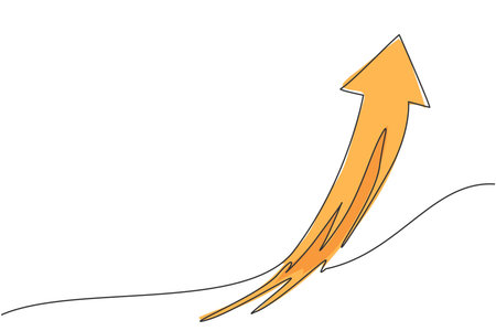 Single one line drawing of flying up arrow symbol on the sky. Business finance growth graph minimal...