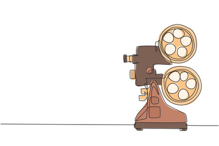 Single continuous line drawing of retro old classic video player. Vintage analog movie projector item concept one line draw design vector graphic illustrationのイラスト素材
