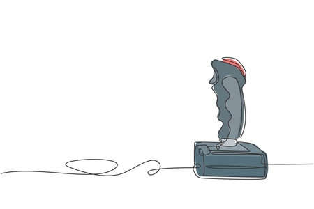 One continuous line drawing of retro old classic console video game joystick. Vintage arcade game...