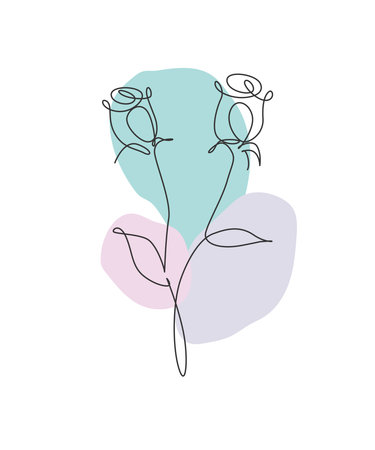 One continuous line drawing beautiful abstract rose flower. Minimal fresh beauty natural concept. Home wall decor, poster, tote bag, fabric print. Single line draw design graphic vector illustrationのイラスト素材