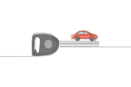 Continuous one line drawing car keys logo design template. Sale, lease and purchase of cars. Car rental concept. Suitable for vehicle business. Single line draw design vector graphic illustrationのイラスト素材