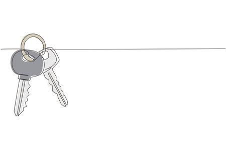 Single continuous line drawing bunch of keys icon. House apartment rental for sale concept. The concept of privacy, security and protection. Dynamic one line draw graphic design vector illustrationのイラスト素材