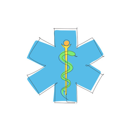 Continuous one line drawing medical snake health symbol. Medicine system and health care concept....