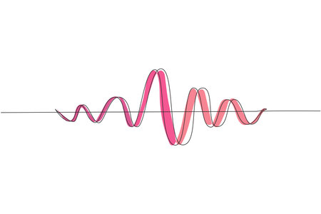 Single continuous line drawing black sound waves. Music audio frequency, voice line waveform,...