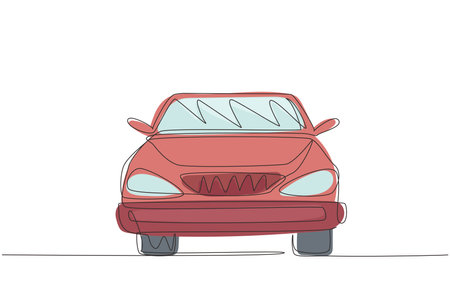 Continuous one line drawing elegant sedan car. Beautiful sports car men favorite. Cars with reliable speed for drive. Rider transportation concept. Single line draw design vector graphic illustrationのイラスト素材