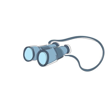 Single one line drawing binoculars optical instrument. Glass lenses for viewing distant objects, to make a prognosis, research future. Modern continuous line draw design graphic vector illustrationのイラスト素材