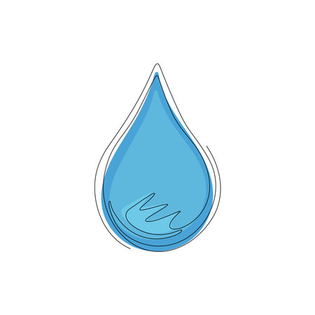 Single one line drawing water drop cartoon character for world water day banner concept. Water droplet isolated flat icon banner poster. Modern continuous line draw design graphic vector illustrationのイラスト素材
