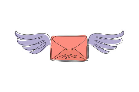 Single continuous line drawing flying closed mail envelope with wings. Not read incoming message. Decoration for greeting cards, posters, prints for clothes. One line draw design vector illustrationのイラスト素材