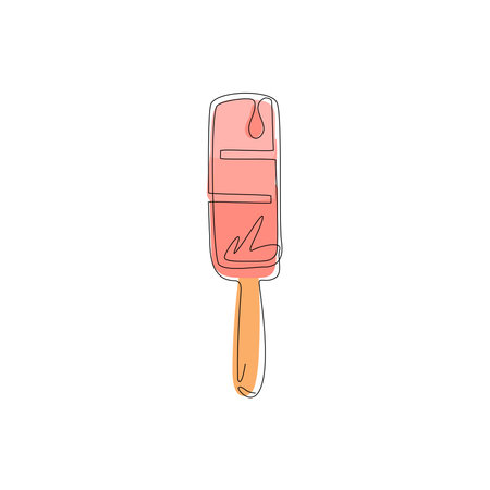 Single one line drawing  ice cream icon. Frozen ice cream sticks flat logo symbol. Delicious dessert in summer isolated poster. Modern continuous line draw design graphic vector illustrationのイラスト素材