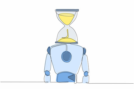 Single one line drawing robot with hourglass instead of head. Future technology development....