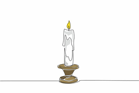 Single continuous line drawing a lit candle in a candlestick. The melting wax. Tradition and stability. Illuminating the darkness. Guidance. World Candle Day. One line design vector illustrationのイラスト素材