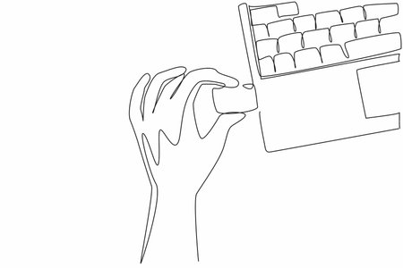 Continuous one line drawing hand inserting a flash drive into the laptop. Transferring important data. Doing copy paste. Tech. National Flash Drive Day. Single line draw design vector illustrationのイラスト素材