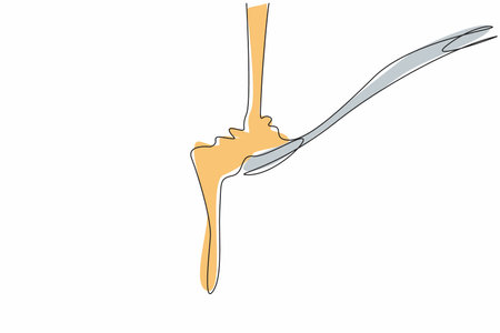 Continuous one line drawing caramel liquid poured into a spoon. Want to taste the extraordinary pleasure in the mouth. Sweetness. National Caramel Day. Single line draw design vector illustrationのイラスト素材