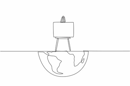 Single continuous line drawing easel on half globe. Painting can see half the world. A metaphor. Creativity can be limitless. Beautiful art for all. World Art Day. One line design vector illustrationのイラスト素材