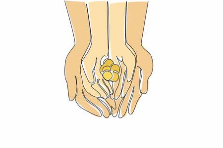 Continuous one line drawing put a coin in the palm of the hand. Financial readiness education is...