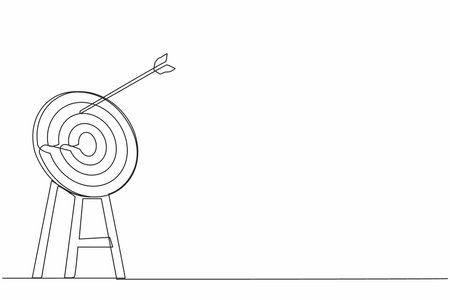 Single one line drawing arrow missed hitting target mark. Shot miss. Failed inaccurate attempts to hit archery target. Business challenge failure metaphor. Continuous line draw design graphic vectorのイラスト素材