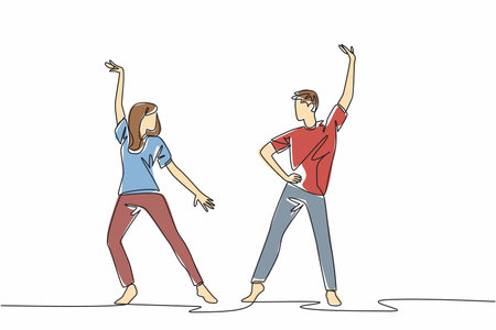 Continuous one line drawing husband and wife dancing. Cultivating the bond between couples. Relieve stress together. Captivating. International Dance Day. Single line draw design vector illustrationのイラスト素材