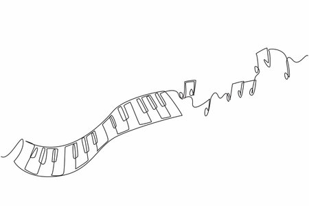 Single one line drawing wavy piano keys and some scales. A creative visualization. Different scales produce different rhythms. International Jazz Day. Continuous line design graphic illustrationのイラスト素材