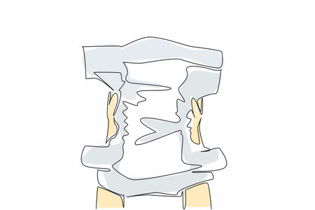 Continuous one line drawing hands of baby holding open diaper with both hands. Adhesive diapers. Played by cute little fingers. Kids In Need Of Diapers Day. Single line draw design vector illustrationのイラスト素材