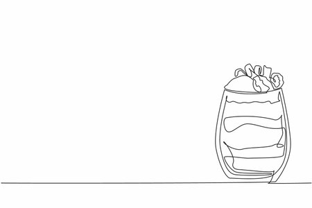 Single continuous line drawing chocolate parfait with various layers in glass. Sweet taste in the mouth. More refreshing in summer. National Chocolate Parfait Day. One line design vector illustrationのイラスト素材
