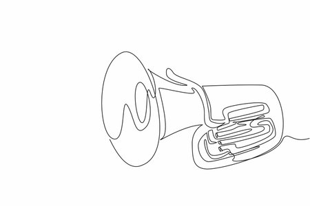 Single one line drawing tuba. A wind instrument made of metal. The tones differ due to the length and shape of the pipe. Entertainment. National Tuba Day. Continuous line design graphic illustrationのイラスト素材