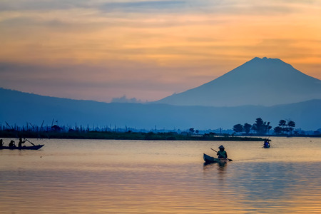 Beautiful Photograph of Morning Mountain View in Salatiga, Central Java, Indonesiaの写真素材