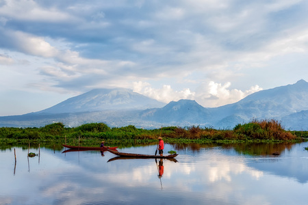 Beautiful Photograph of Morning Mountain View in Salatiga, Central Java, Indonesiaの写真素材