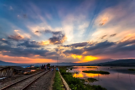 Beautiful Photograph of Morning Mountain View in Salatiga, Central Java, Indonesiaの写真素材