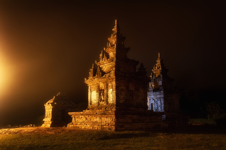 Gedong Songo Ancient Temple in Java, Indonesia at Nightの写真素材